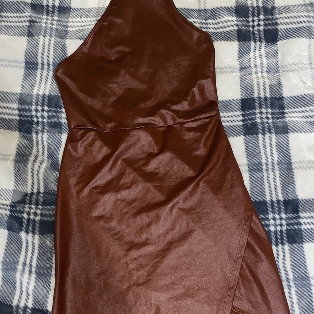 SHEIN Brown Halter Backless Sheath Dress